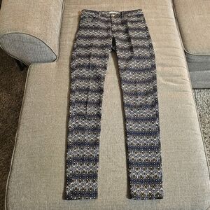 H&M Textured Patterned Dark Blue Yellow Casual Abstract Pants Size 6